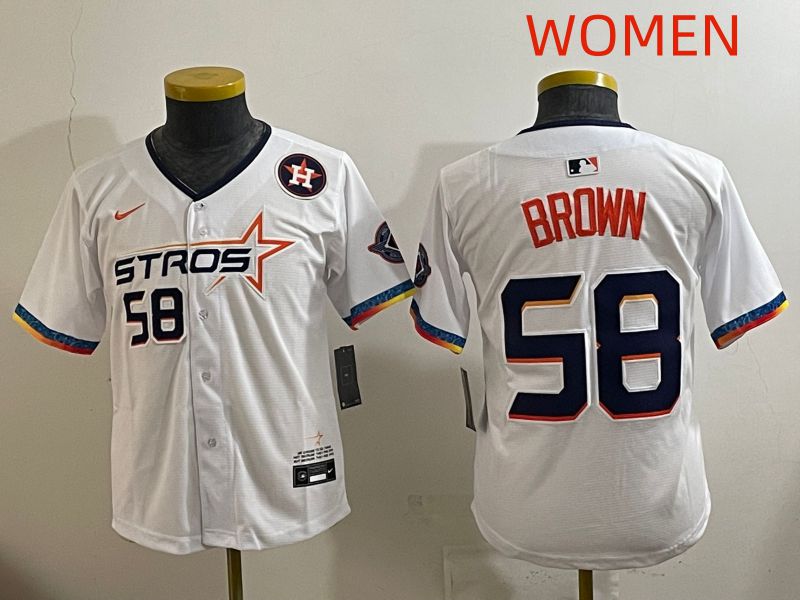 Women Houston Astros #58 Brown White Fourth generation Joint Name 2025 Nike MLB Jersey style 10->women mlb jersey->Women Jersey